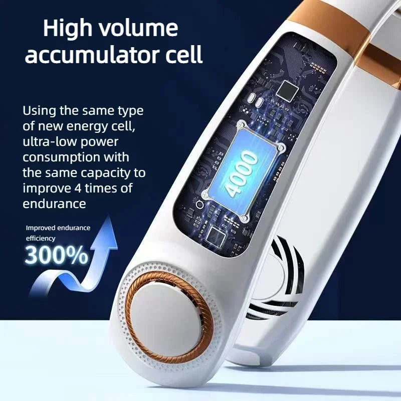 AirNest – Portable Neck Fan with Bladeless Cooling, LED Lights & USB Rechargeable Battery (4000 mAh)