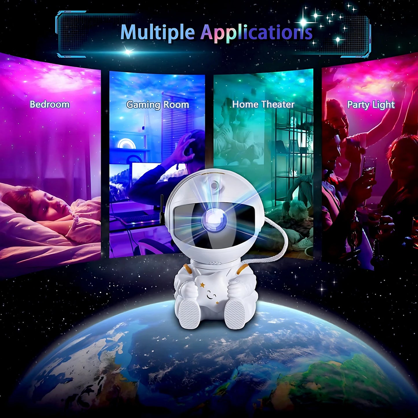 LumiNova Galaxy Projector – LED Night Light & Starry Sky Projector with Astronaut Design