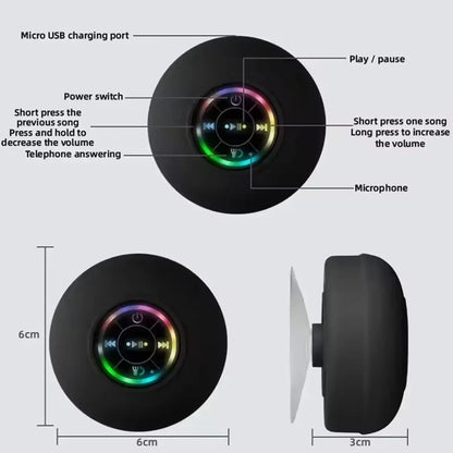 AcquaBeat – Waterproof LED Bluetooth Speaker with Suction Cup for Shower & Outdoor Use