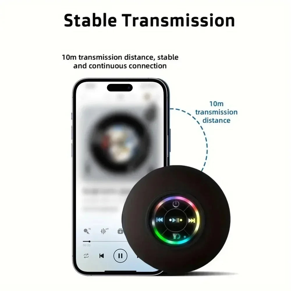 AcquaBeat – Waterproof LED Bluetooth Speaker with Suction Cup for Shower & Outdoor Use