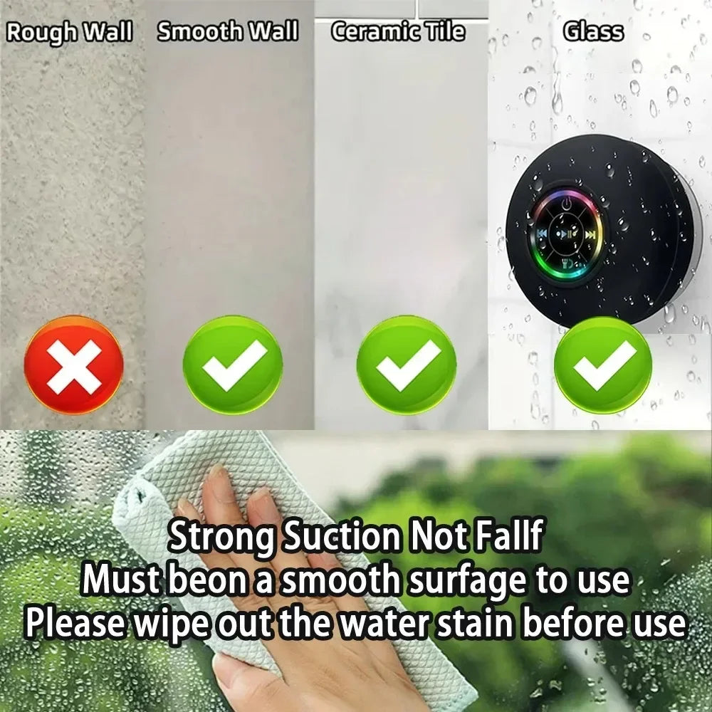 AcquaBeat – Waterproof LED Bluetooth Speaker with Suction Cup for Shower & Outdoor Use
