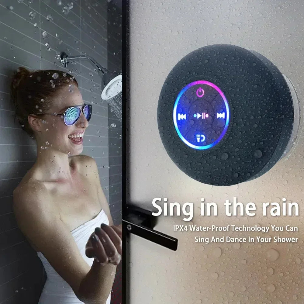 AcquaBeat – Waterproof LED Bluetooth Speaker with Suction Cup for Shower & Outdoor Use